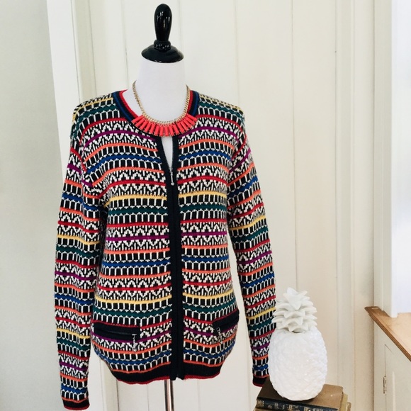 Fila Sweaters - FILA Multicolor Wool Striped Zipper Cardigan